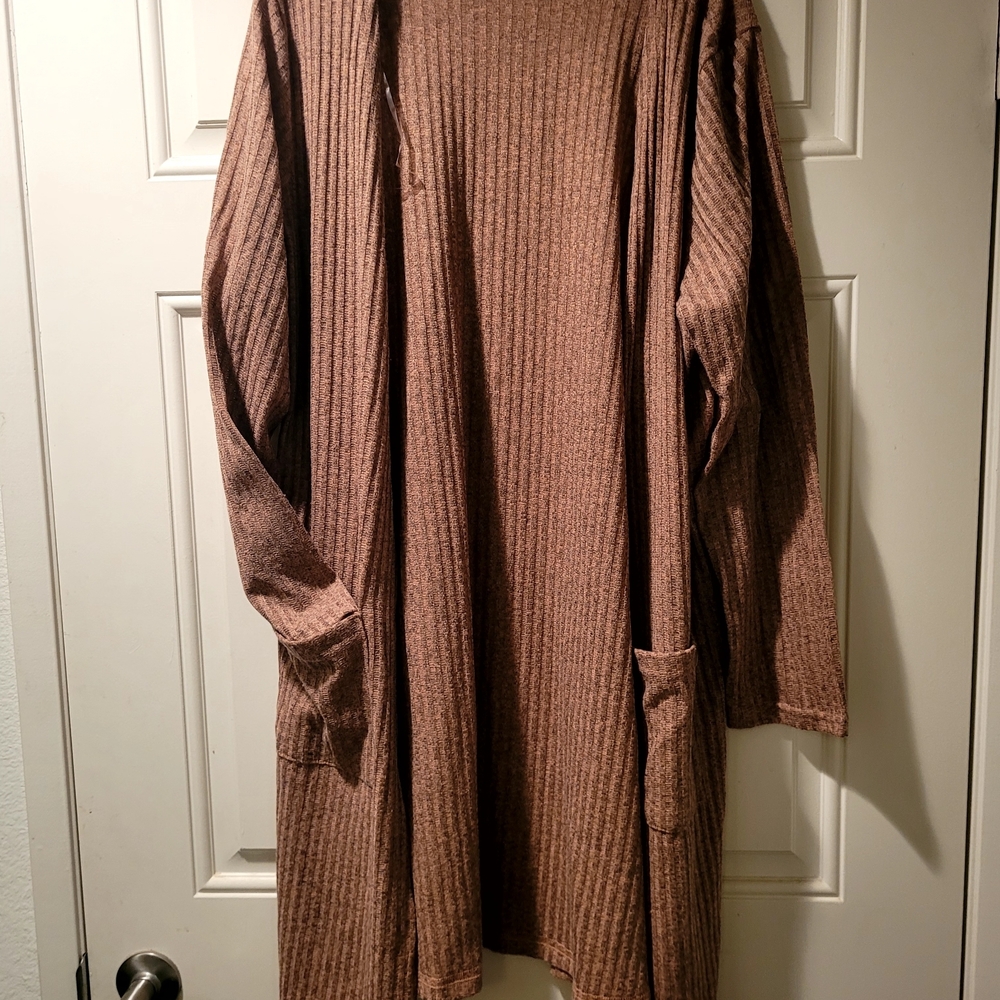 Long muave Ribbed Cardigan Sweater